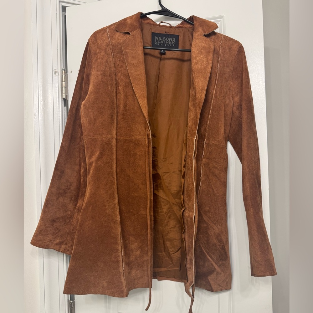 Women’s brown suede leather jacket tie string. Wilsons Leather. Great Condition.